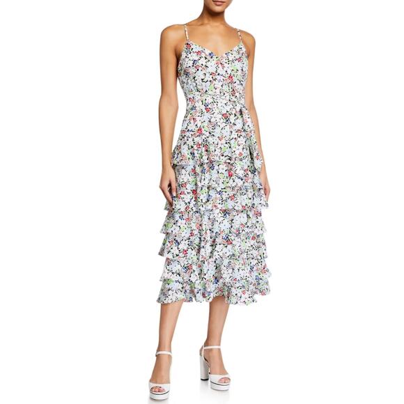 Likely Midi Dress Ariella Pink Floral Print Belted Ruffle Skirt New - Picture 4 of 13